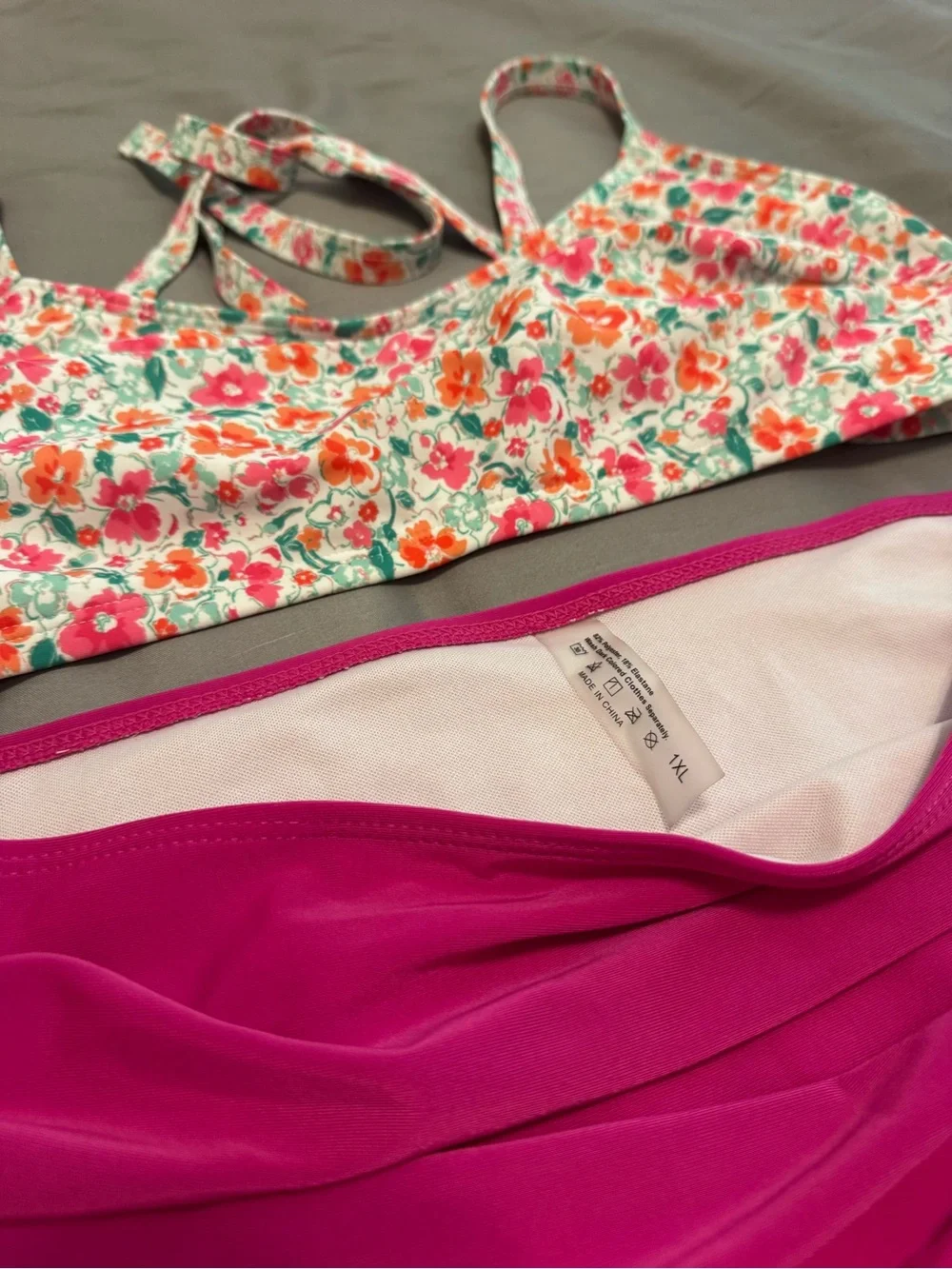 SHEIN Floral Print Crop Bikini Top & Magenta High-Waist Bottoms